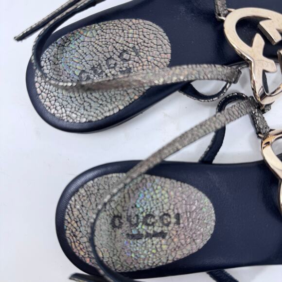 GUCCI GG Black Silver Logo Monogram Ellesmere Heart Designer Vintage Sandals 36 - Picture 10 of 10